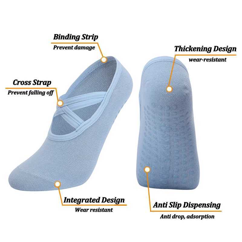Women Anti-slip Bandage Yoga Socks Breathab Cotton Ladies Fitn Pilates Indoor Socks ss Balt Dance Sports for GymXJ241125