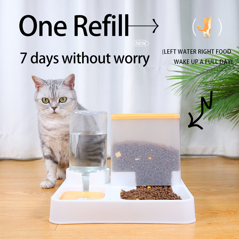 Hot Sale Semi-automatic cat feeder Water dispenser Integrated cat food bowl Double bowl anti-upset water feeder
