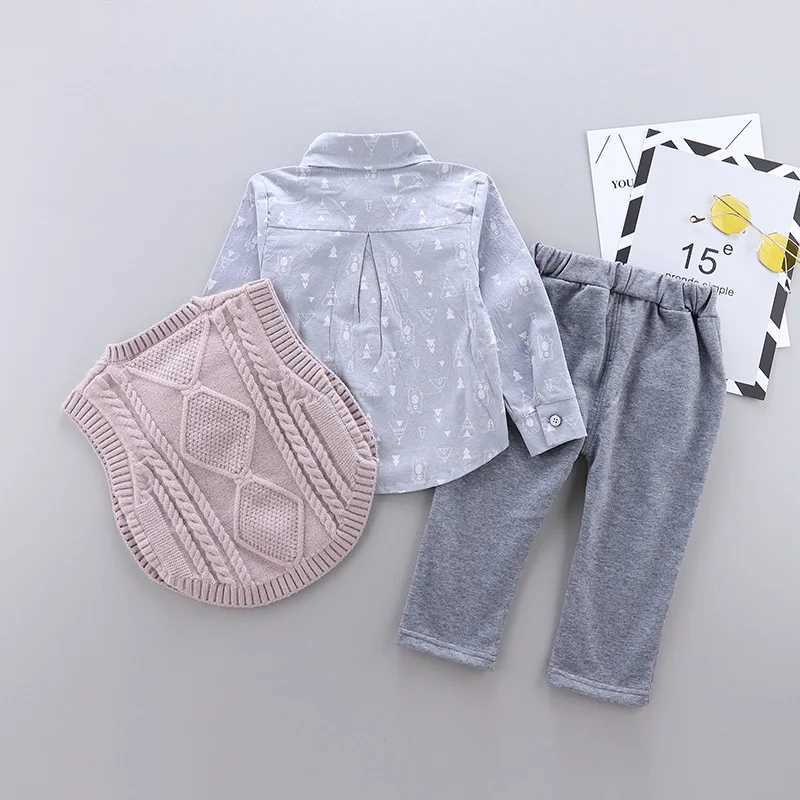 Clothing Sets Autum Children Clothing Sets Gentleman Outfits Baby Boys Sweater Vest + Shirt + Pants 3Pcs Suit Winter Kids Clothes 0-4 Years H241126