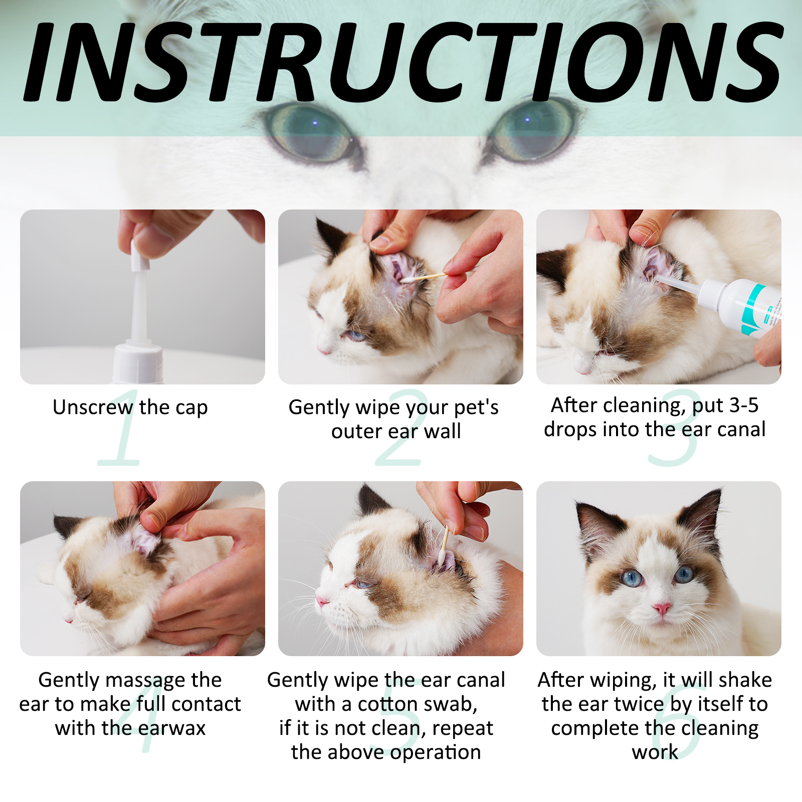 ELAIMEI Natural Safe Wash Treatment Alcohol Free Non-irritating Pet Ear Cleaner for All Cat Dog