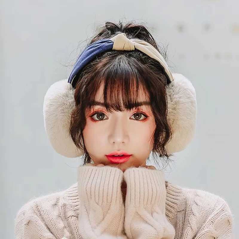 Korean Fashion Winter Earmuffs Women Ear Warmer Imitation Rabbit Fur Plush Ear Cover Adjustable Foldable Ear Muffs EarflXJ241126