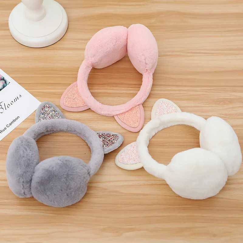 ly Women Girl Fur Winter Ear Warmer Cute Earmuffs Cat Ear Muffs Glitter Sequin Earfls Soft Plush Headphones Warm HeadbandXJ241126