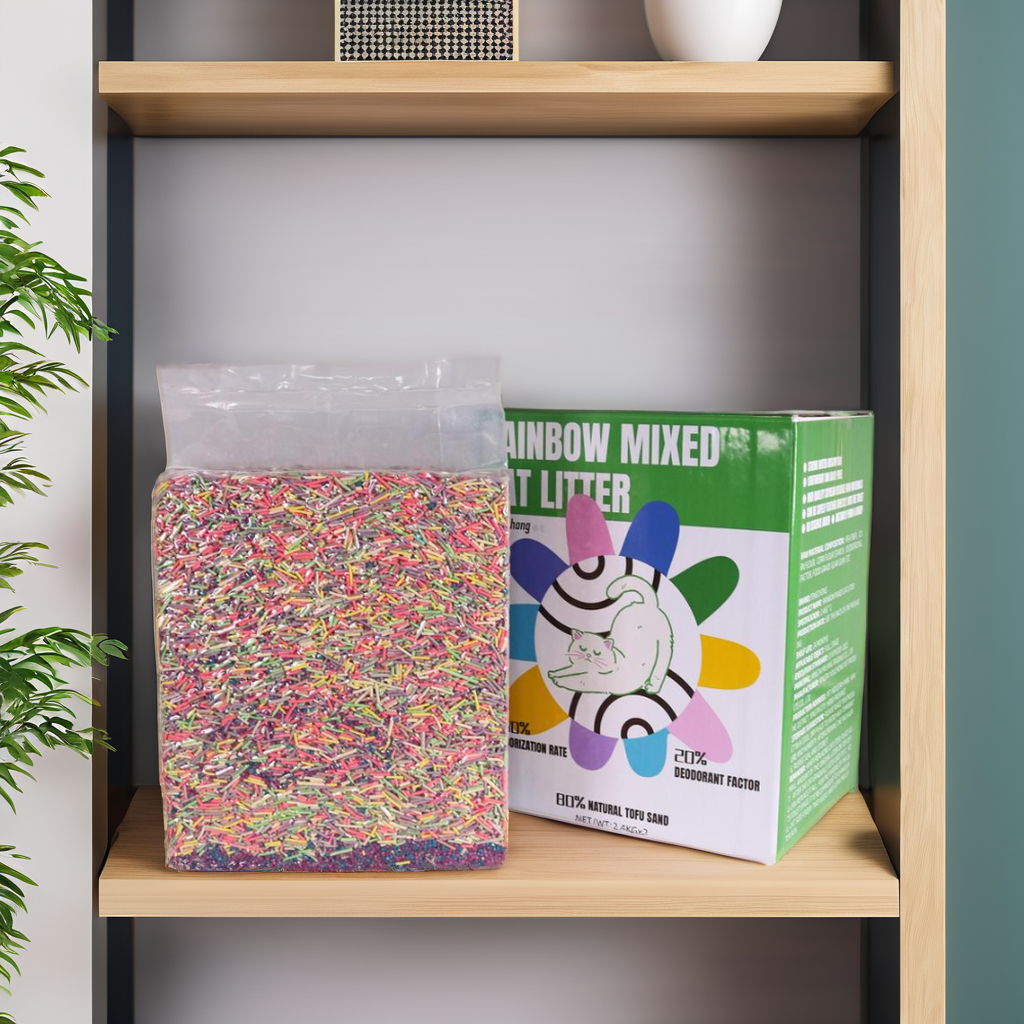 Chinese Hot sale Export OEM ODM Rainbow mixed flavor tofu cat litter customized packages cat litter