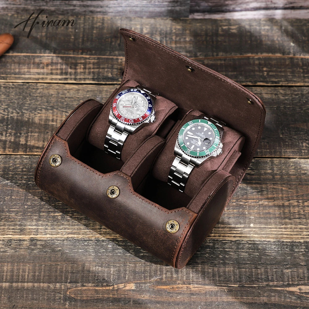 Vintage Leather 2 Slots Watch Roll Travel Case Chic Portable Display Watches Men Storage Box with Slid in Out Organizers 240415