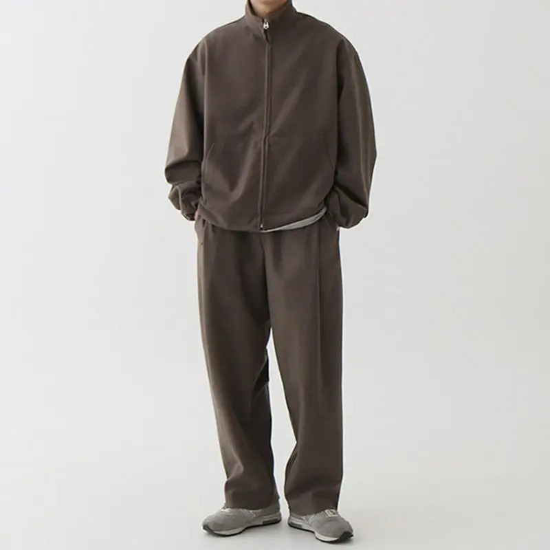Autumn and Winter Tracksuit Collar Zipper Jacket Mens Korean Open Woolen Sweater Versatile Casual Sports Pants 2-piece Set/Single 241126