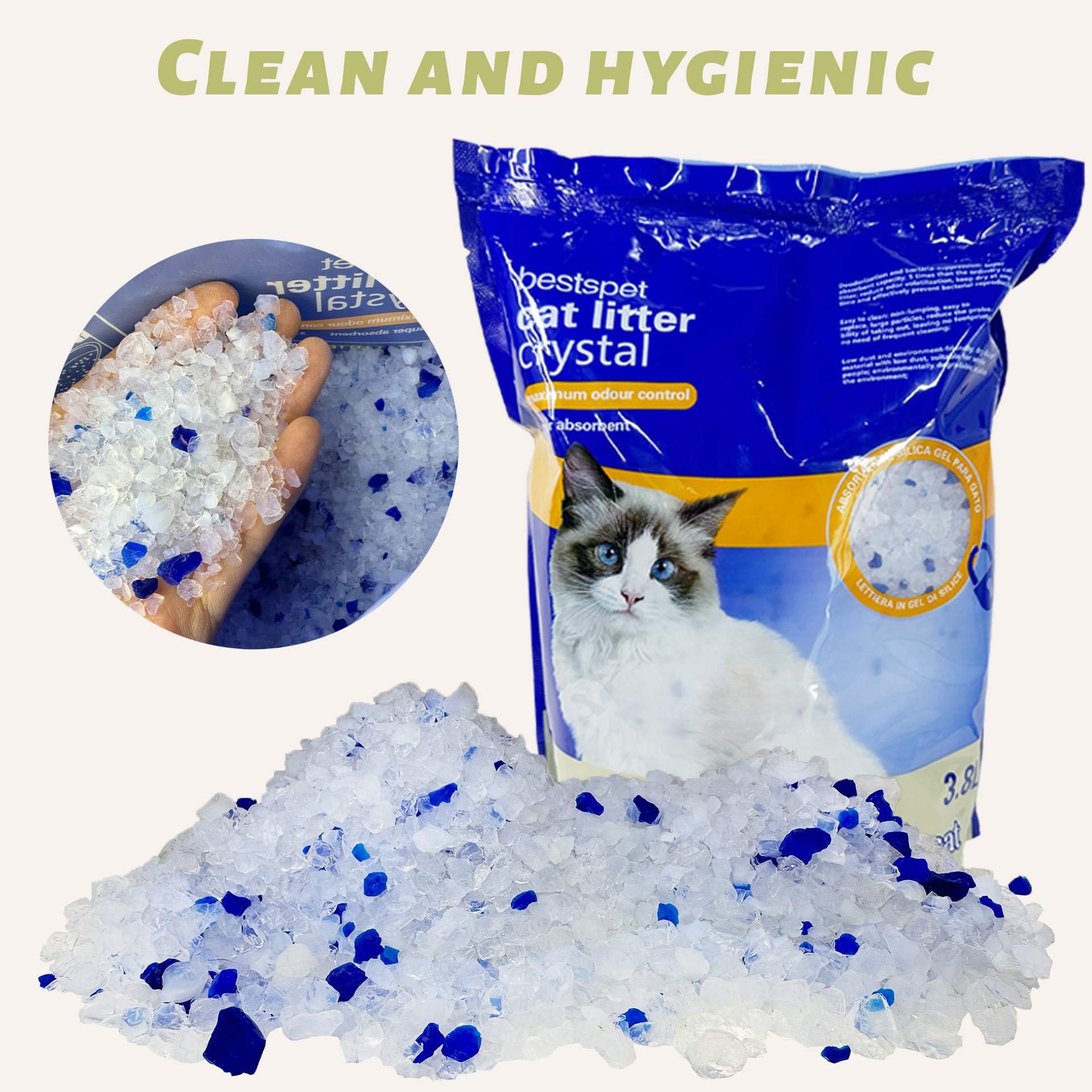 Wholesale BSCI Cat Litter Sand OEM Safe Premium Good Adsorbability Silica Gel Crystal Cat Litter