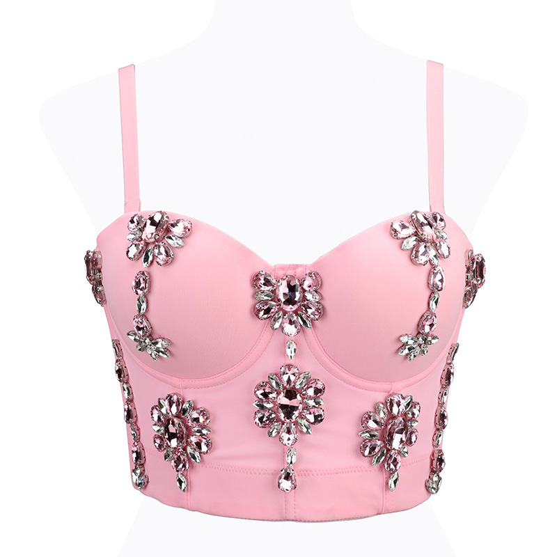 Women's Tanks Sexy Women Bra Purple Green Evening Club Disco Diamonds Corset Birthday Belly Dance Stage Costumes Women's Short Tops
