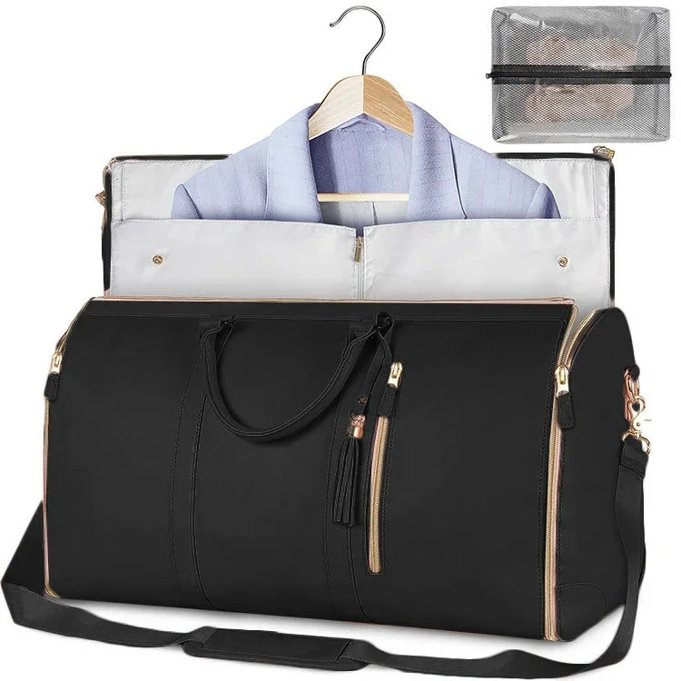 Custom Letters Fashion Women PU Leather Garment Bag Large Capacity Foldable Duffle Suit Bag Casual Versatile Travel Luggage Bags