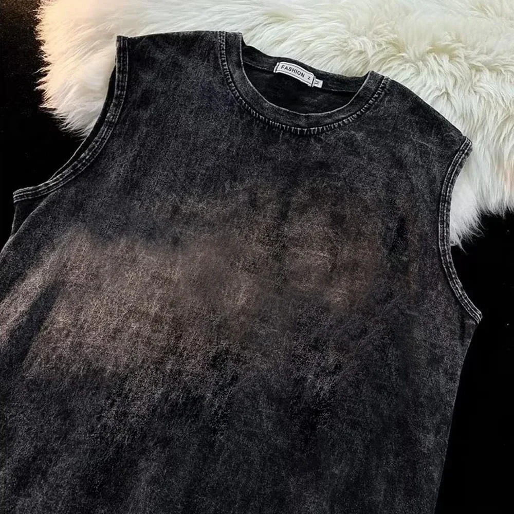 Summer Cotton Vest Male Female Sleeveless Shirts Washed Y2k Tank Tops Solid Color Tees Casual Loose Vests Men Vintage Streetwear 240415