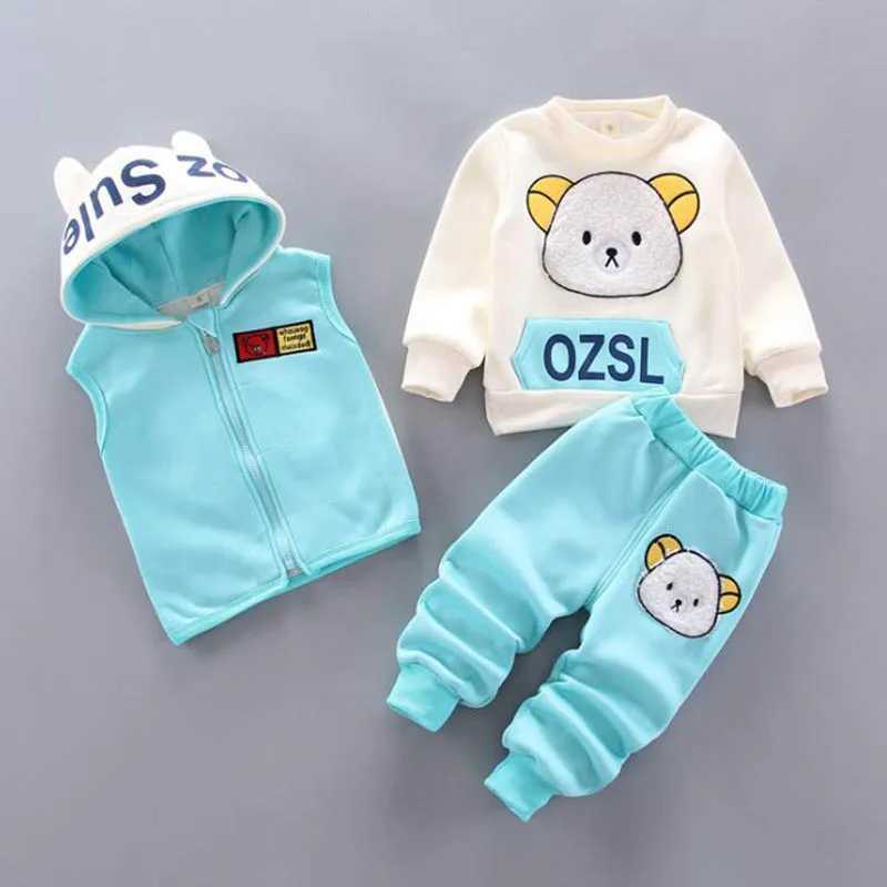 Clothing Sets Baby Boys And Girls Clothing Set Tricken Fleece Children Hooded Outerwear Tops Pants 3PCS Outfits Kids Toddler Warm Costume Suit H241126