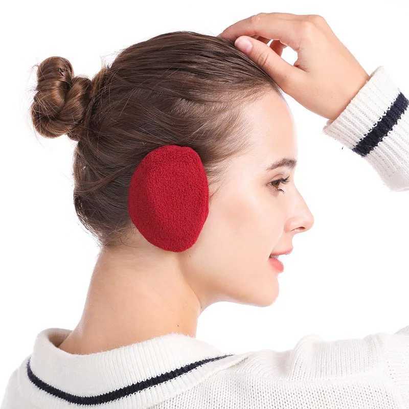 Neutral winter strapless earmuffs for windproof and warm womens classic solid fluffy wool outdoor protective earmuffs W241126