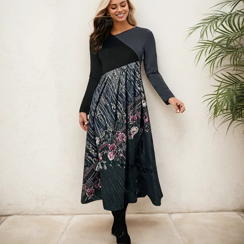 Fashion Women Shirt Dress Long Sleeve O Neck Chic Printing Dresses Autumn Female Casual Ladies Office 241112