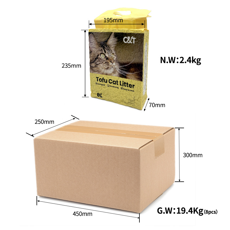 OEM odm High-end deodorizing and dust-free 6L plant fiber strong caking safe tofu cat litter