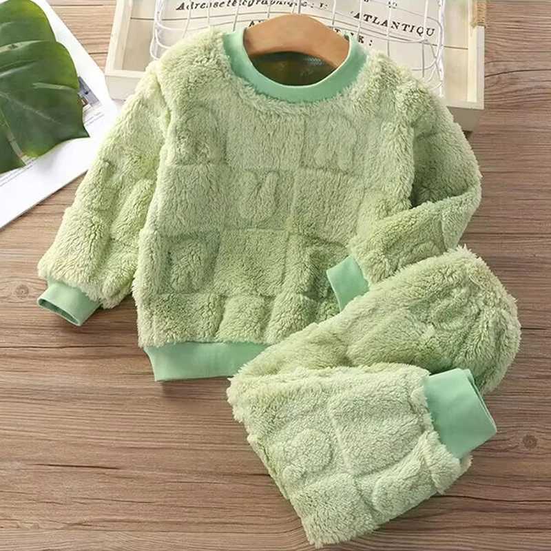 Clothing Sets Childrens autumn and winter flange pajamas suits Korean version boys plus velvet thick home service girl warm underwear suit H241126