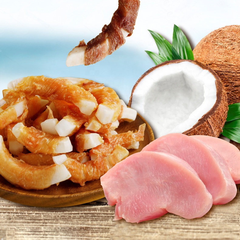 Wholesale dry pet treats dog food Chicken around coconut meat Nutritious dried dog treats OEM