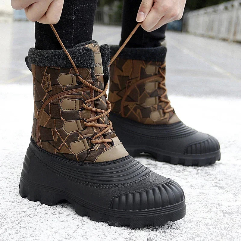 Winter snow boots for men mid calf duck boots warm outdoor waterproof hunting work boots for men camouflage outdoor shoes for men 241126