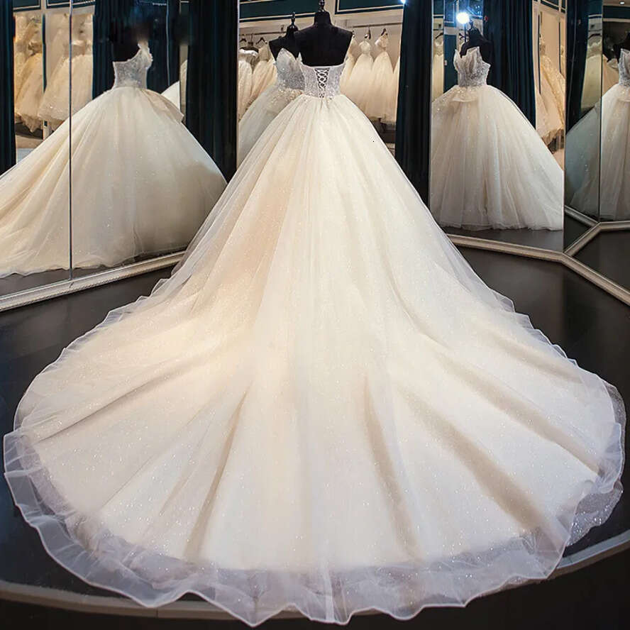 Light Champagne Strapless Organza/Tulle Designer Dresses Events Dress Wedding Gown Beach Dress Saudi Arabia Dubai India Muslim Russia