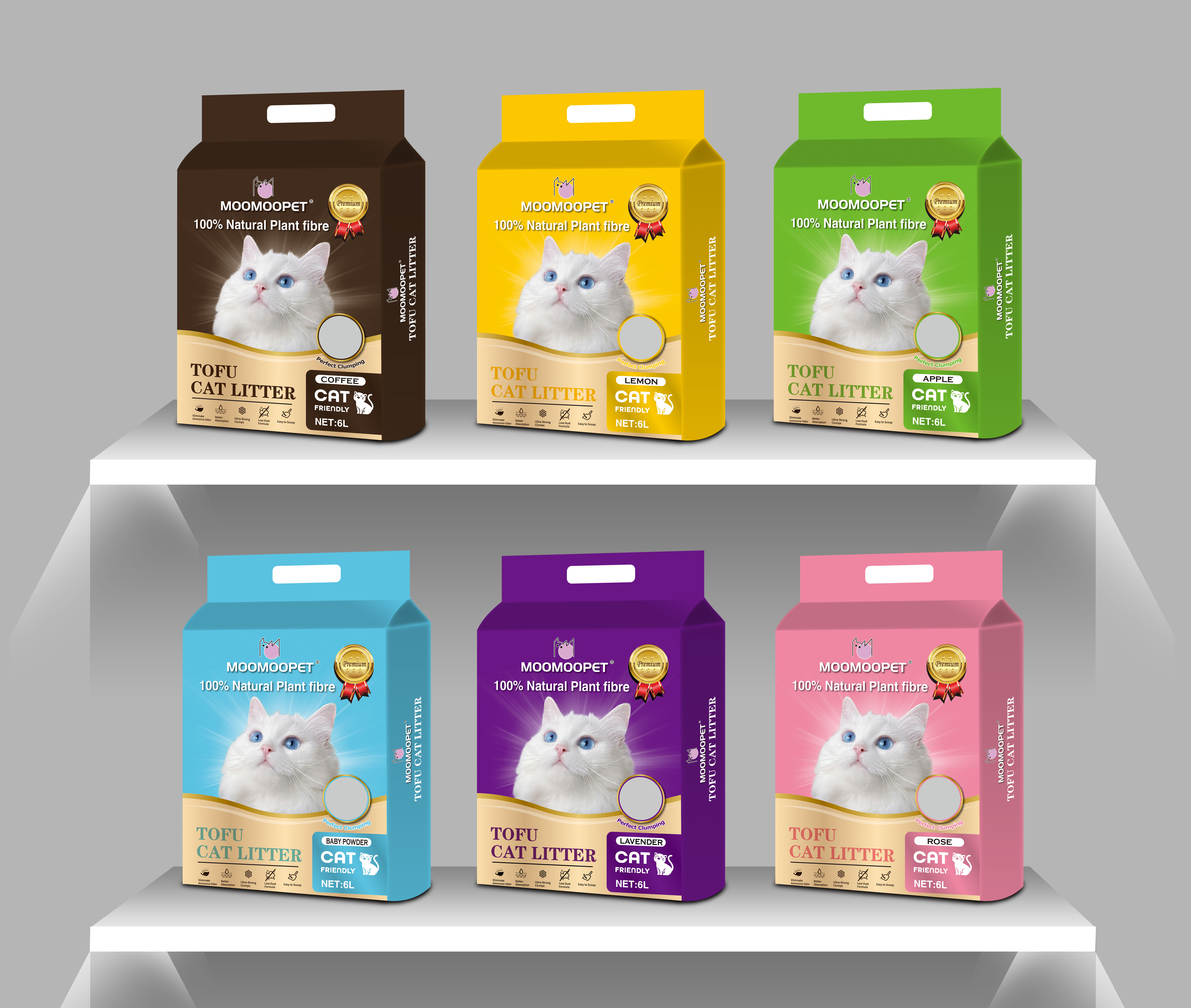 MOOMOOPET Flushable Cat Litter Biodegradable Natural Dust Free Sanitary Tofu Cat Litter 6L
