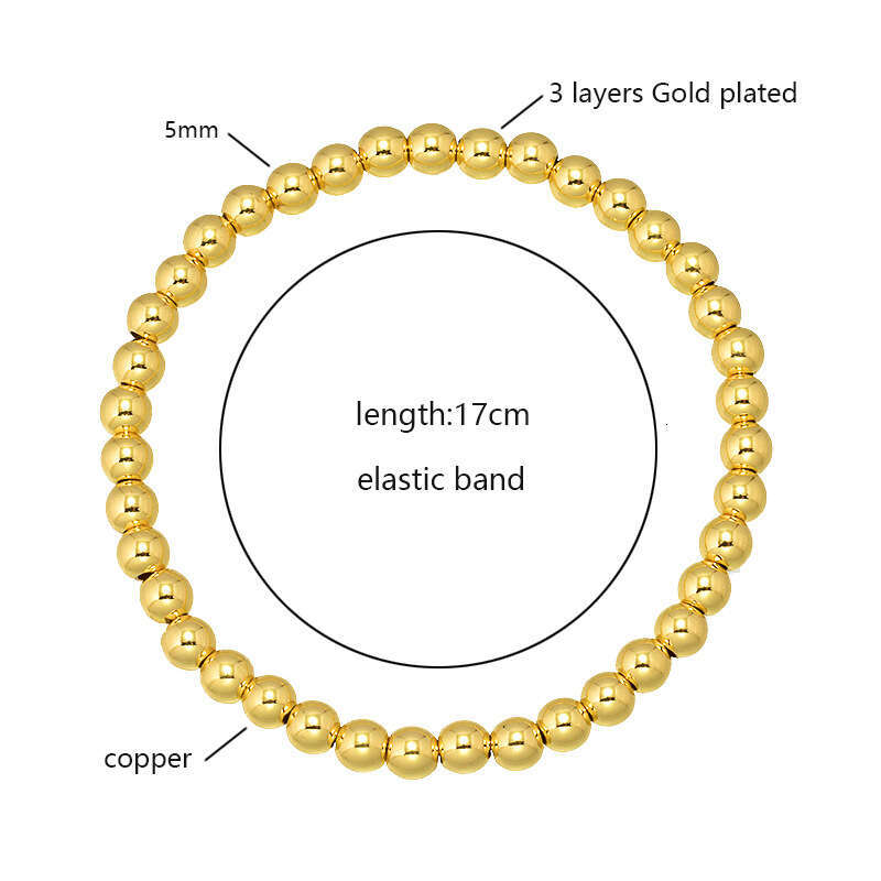 Bracelet simple metal 3mm 4mm 5mm round bead gold retro American elastic bead For Men and Women Designer jewelry Fashion Charm Chain Wedding Gift Part