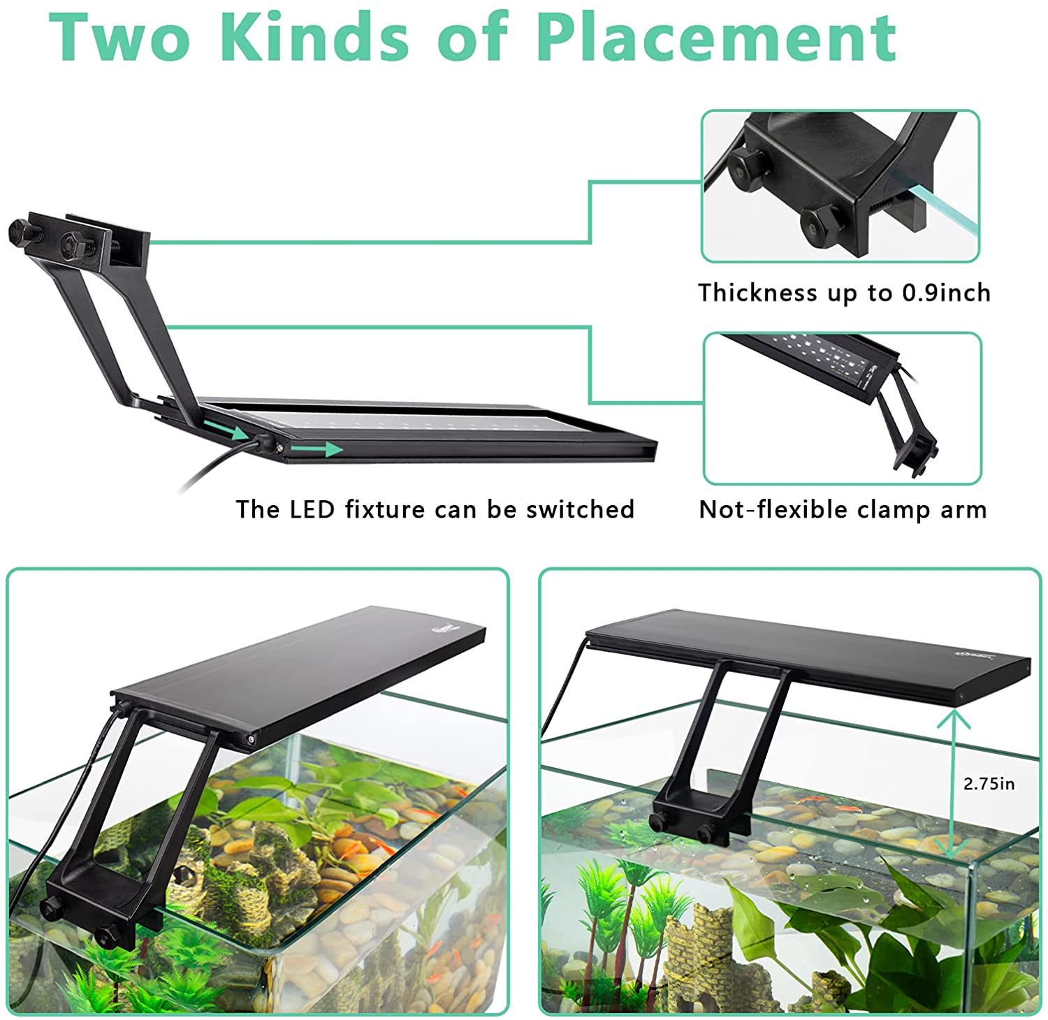 Hygger Aquarium Fish Tank Clip-on Light Aquarium Plant Full Spectrum LED Lamp with Built-in Timer