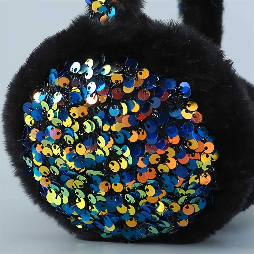 Winter plush cute sequin earmuffs for women fashionable sparkling headband thickened cold proof earmuffs minimalist headphones earmuffs W241126
