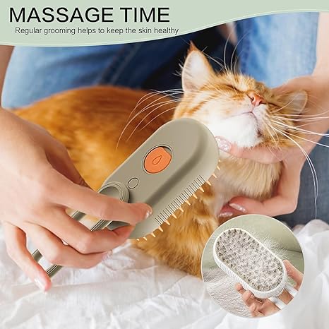 OF 2024 New Design Self Cleaning Pet Hair Removal Spray Massage Comb 3 In1 Steamy Pet Hair Brush