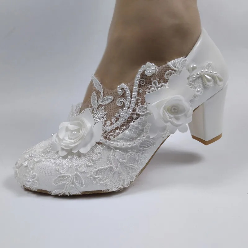 BaoYaFang White Flower Pumps arrival womens wedding shoes Bride High heels platform shoes for woman ladies party dress shoes 241126