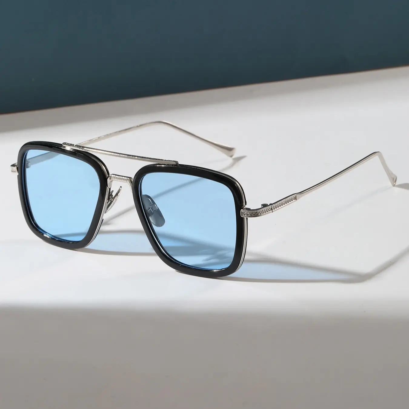 Fashion Men's Square Metal Frame Square Plastic Full Rim Glasses Metal Glasses Suitable for Iron Man Same Travel Photo