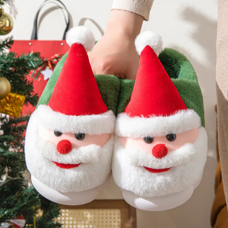 2024 Winter Christmas Sliders Santa Claus Fluffy Sliders Soft and Warm Plush Mat Sliders Men and Women Home Cotton Sliders 241126
