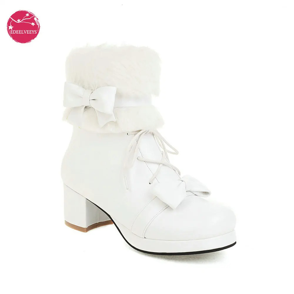 Pu winter Japanese Lolita boots fluffy round toe Kawaii anime cosplay womens shoes Lolita ankle boots Plus velvet warm Loli boots 241126