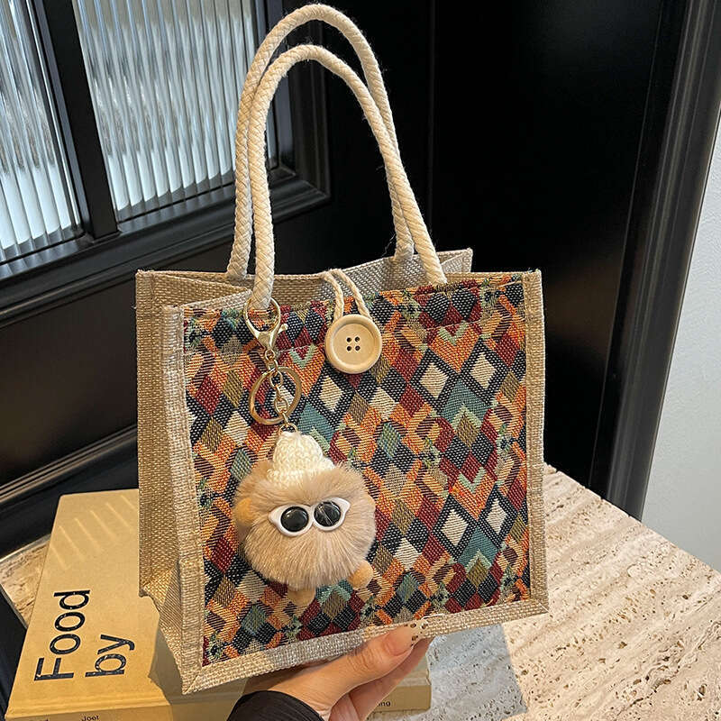 Small high-end waterproof linen handbag autumn winter, accompanied by gift and a small shoulder bag for carrying
