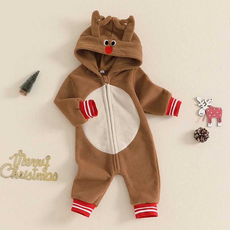 Clothing Sets Adorable Baby Reindeer Rompers Christmas Outfit Newborn Infants Boys Girls Long Sleeve Zip-up Hooded Jumpsuits for 0-18Months H241126