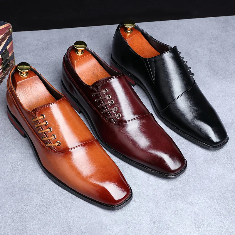 Mens Classic Retro Oblique Lace-up Oxford Shoes Mens Business Dress Office Leather Shoes Men Fashion Wedding Party Flats 241126