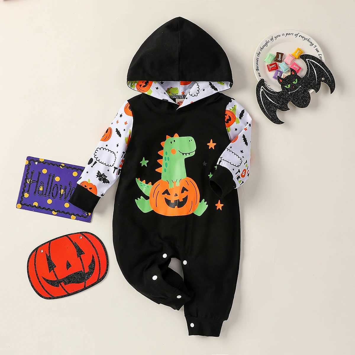 Clothing Sets Baby boy Long Sleeve leisure and simplicity cartoon printing hallowmas Cute Cotton Comfort Hooded jumpsuits H241126
