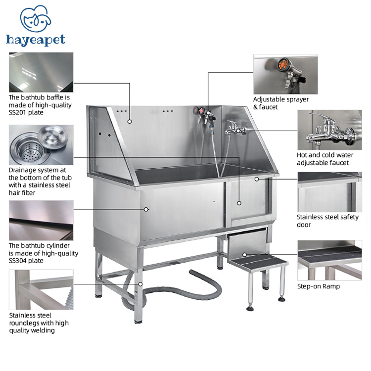 Hayeapet Medical Pet Stainless Steel Pet Spa Bathtubs Supplies Dog 304 Stainless Steel Dog Grooming Tub For Pet Clinic