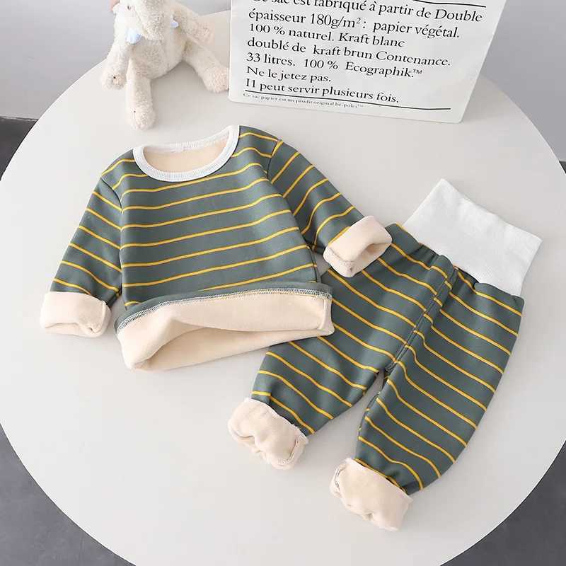 Clothing Sets Toddler Children Clothes Sets Kids Autumn Winter Thick Striped Tops and High Waist Pants 2Pcs for Girls Boys Outfits Pajama Suit H241126