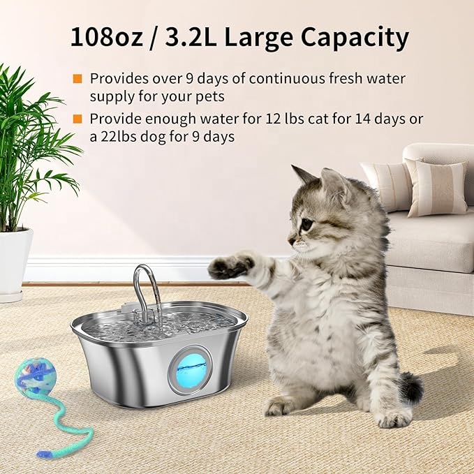 OF Hot Selling 3.2L Stainless Steel Electric Dog Drinking Dispenser Mute Water Feeder Pet Water Fountain