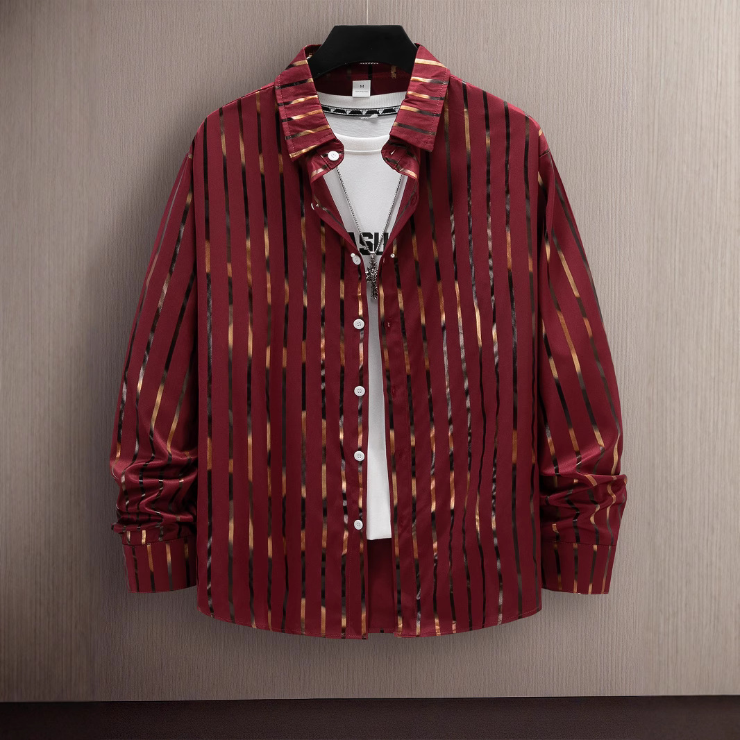 Mens Striped Tops Quality Casual Streetwear T shirt New Men Shirts Luxury Stylish Slim Fit Long Sleeve Dress Shirts Male Business Formal Dress Shirts 