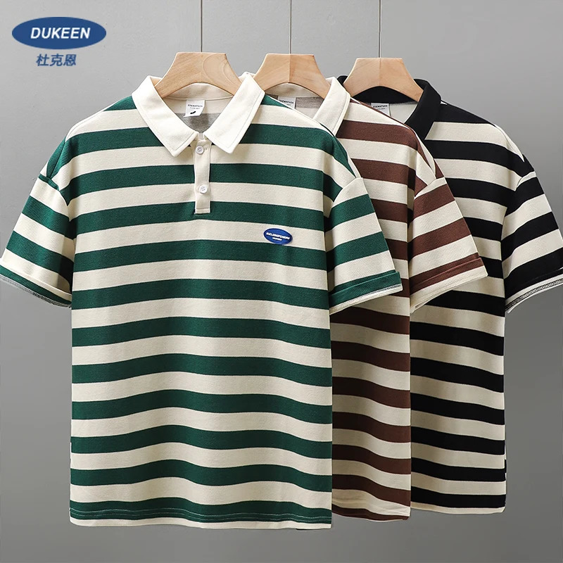 DUKEEN Striped Shortsleeved Polo Shirt Cotton 2023 Summer Lapel Tshirt Casual Halfsleeve Mens Tops 240417