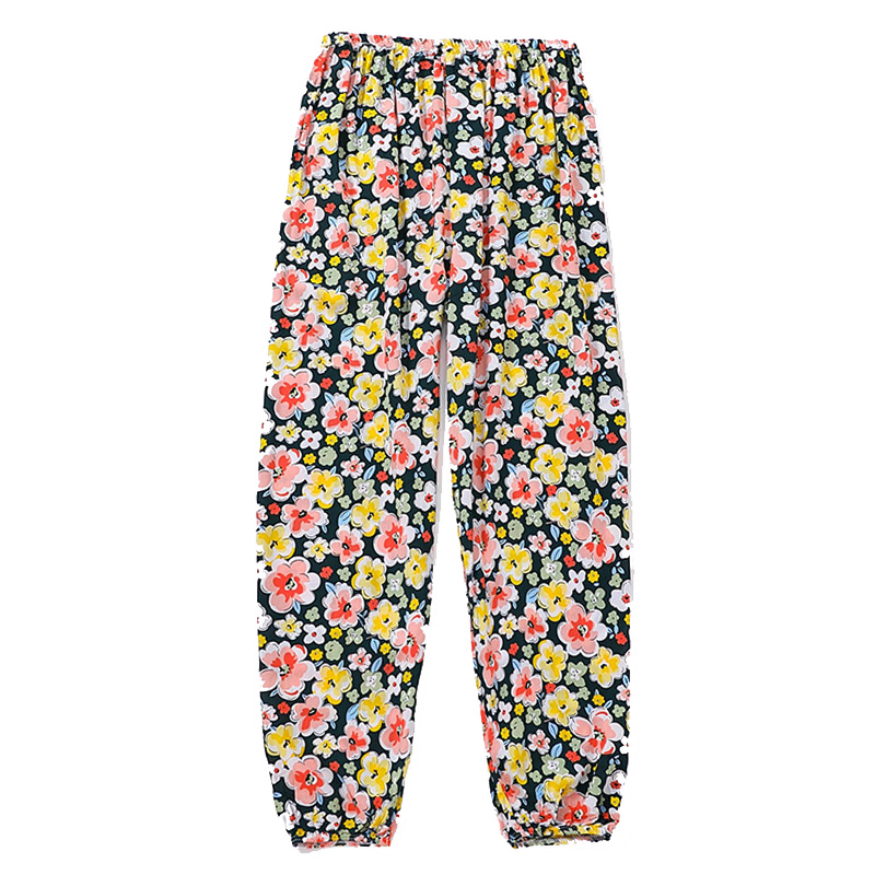 Ladies spring and summer thin casual pants tropical flower print can be worn home air conditioning pants beach sunscreen pants