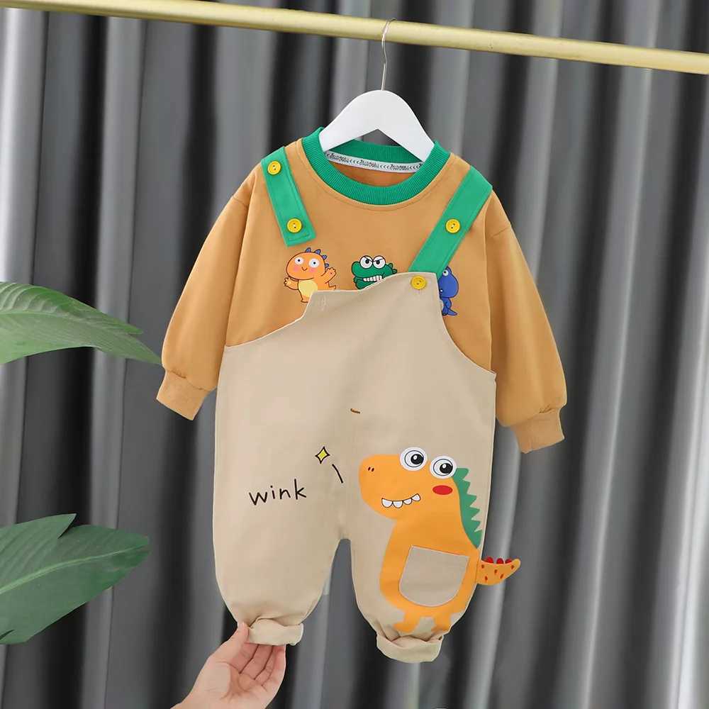 Clothing Sets Autumn Baby Clothes For Boys Cartoon Dinosaur Tops Overalls 2Pcs/Sets Children Casual Costume Infant Outfits Kids Tracksuits H241126