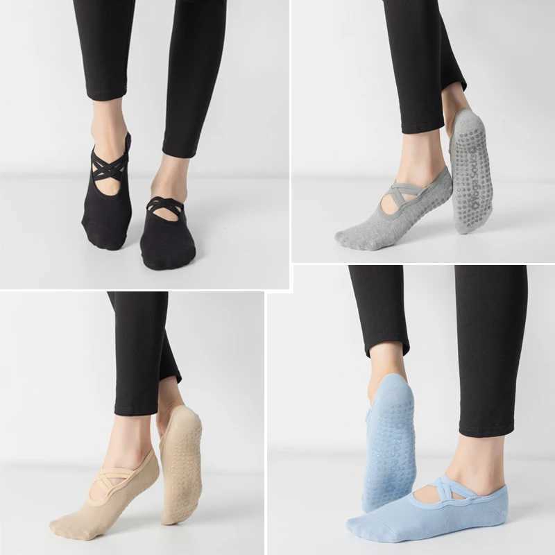 Women Anti-slip Bandage Yoga Socks Breathab Cotton Ladies Fitn Pilates Indoor Socks ss Balt Dance Sports for GymXJ241125