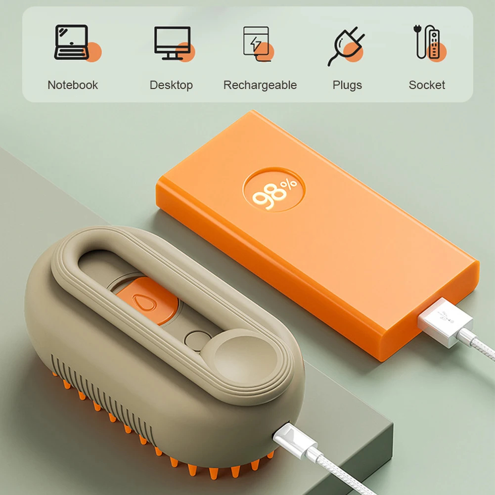 Rechargeable Cat Steamy Brush with Leave-In Serum Self Cleaning Steam Cat Brush Pet Comb for Cats and Dog Cleaning Brush