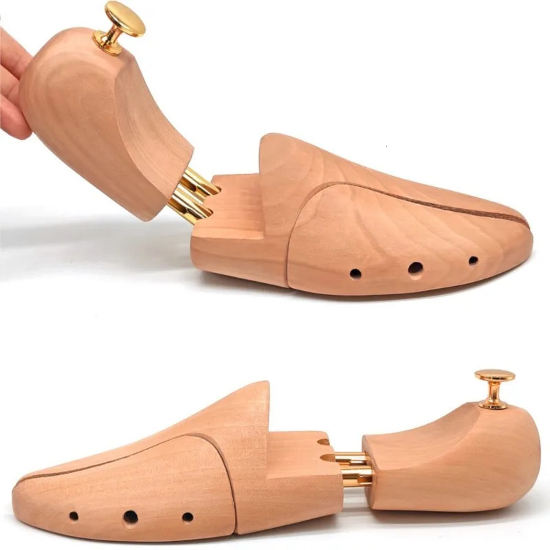 1 pair of wooden adjustable shoe trees suitable for men women springs solid shoe supports metal knobs shoe tree shapes shoe stretching forming machine