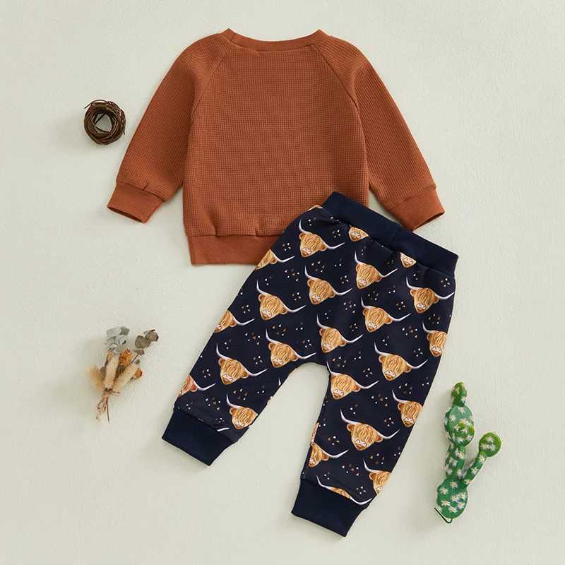 Clothing Sets Toddler Cowboy Style Clothing Set Adorable Western Theme Long Sleeve Top with Elastic Waist Pants for Baby Boys H241126