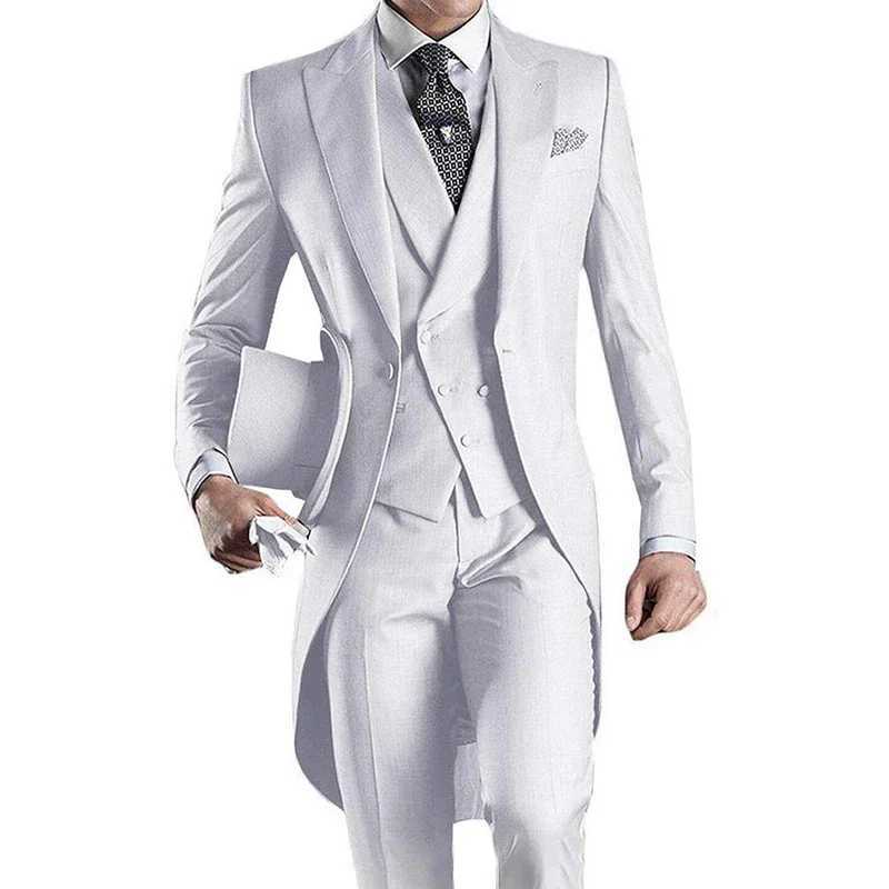 Gray Wedding Men Tail Coat 3 Pieces Groom Tuxedo Formal Prom Male Suits Fashion Set Costume Homme Mariage Jacket With Pants Vest X250704