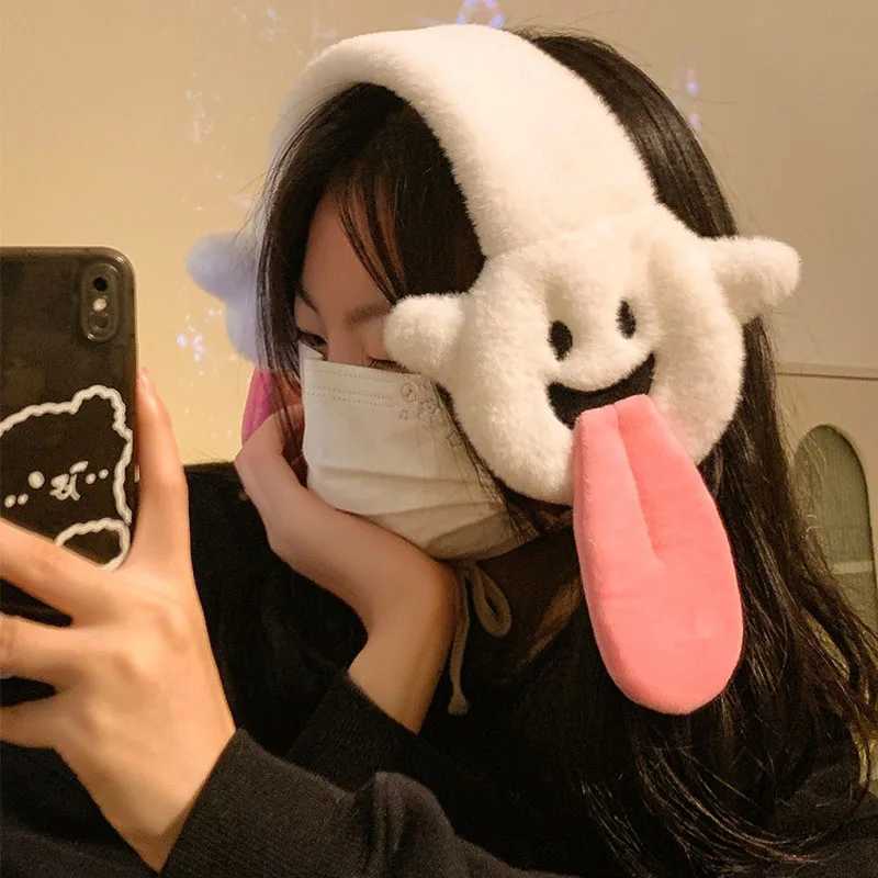 Personalized Cartoon Funny Tongue-out Plush Earmuffs For Women Autumn And Winter Warm Earmuffs Ear Warm cyclingXJ241126