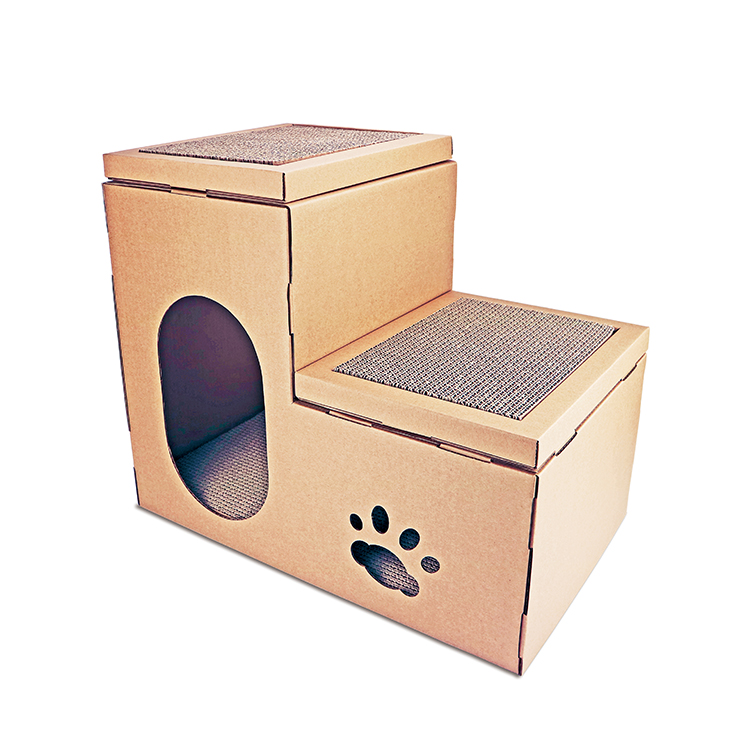 Deku Cat Scratcher Mat 2 Layers Foldable Cat House Cardboard Scratch Lounge with Scratching Pads