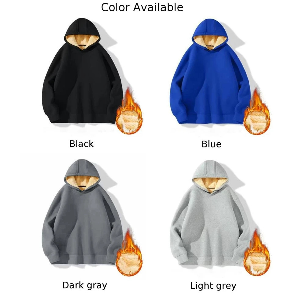 Mens high-quality wool lined hooded sweatshirt long sleeved solid color winter warm hooded sweatshirt mens top 241120