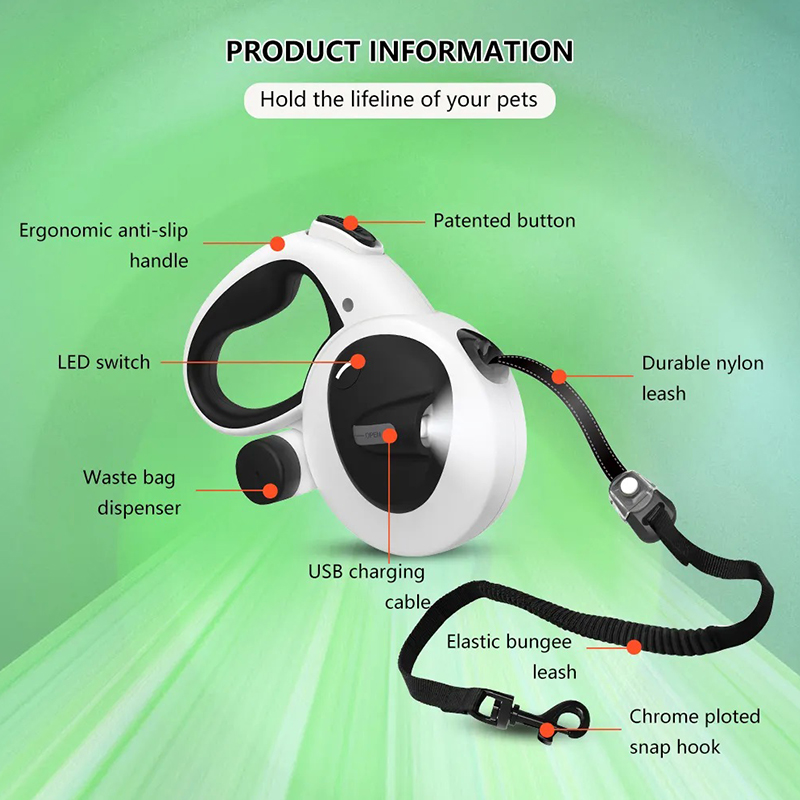 Nylon Retractable Hands-Free Dog Leash Waterproof Belt with Nylon Bungee for Active Pets